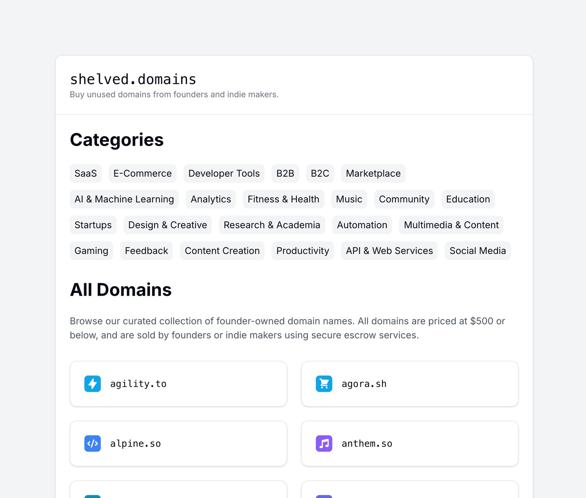 Shelved Domains screenshot 1